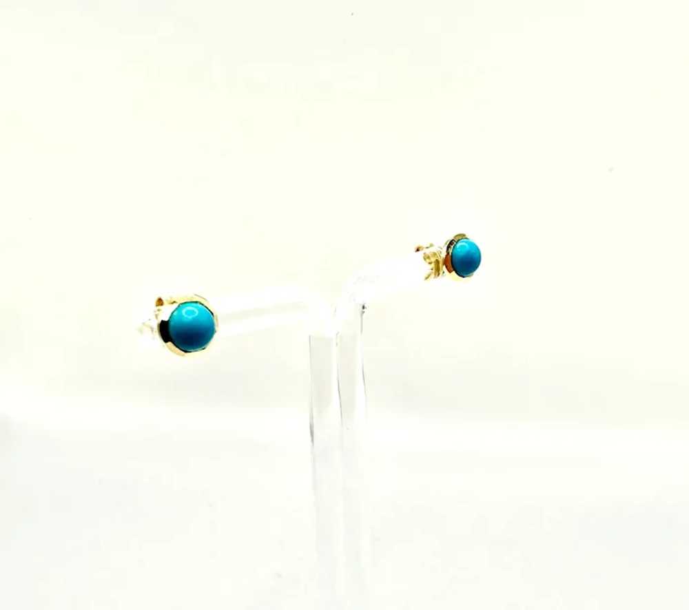 18k Gold and Genuine Turquoise Stud Earrings - image 3