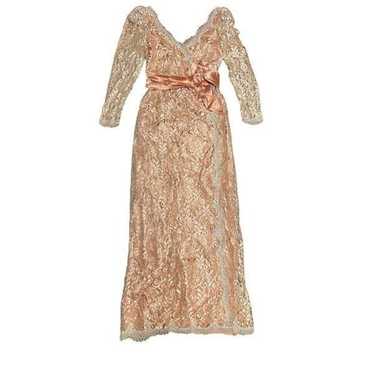 Vintage 1950’s Peachy gold lace cross chest gown … - image 1