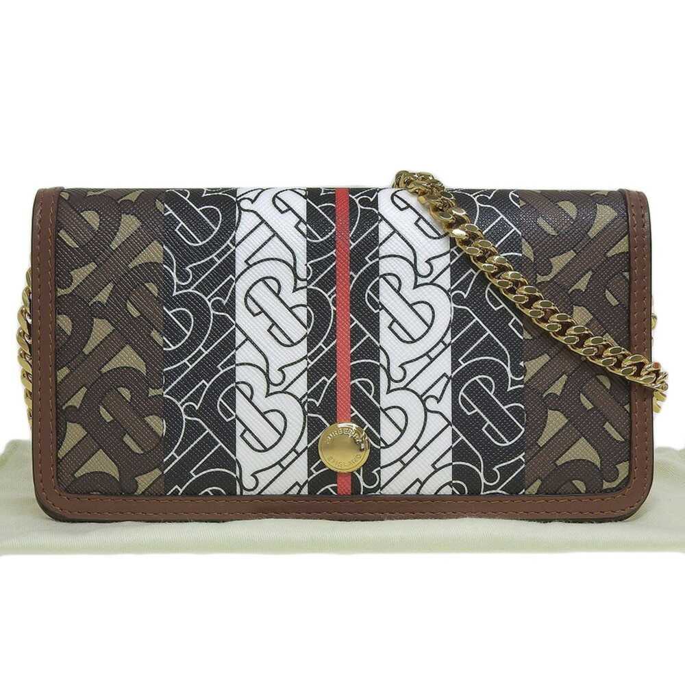 BURBERRY Striped Chain Wallet Shoulder Pouch Brow… - image 1