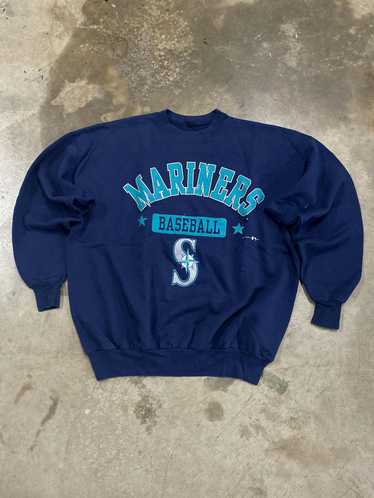 Rare! Seattle Mariners MLB Big Logo Spell Out Crewneck Long Sleeve 2024 Shirt Grey-Blue Color Sportswear Brand Fashion Major League Baseball