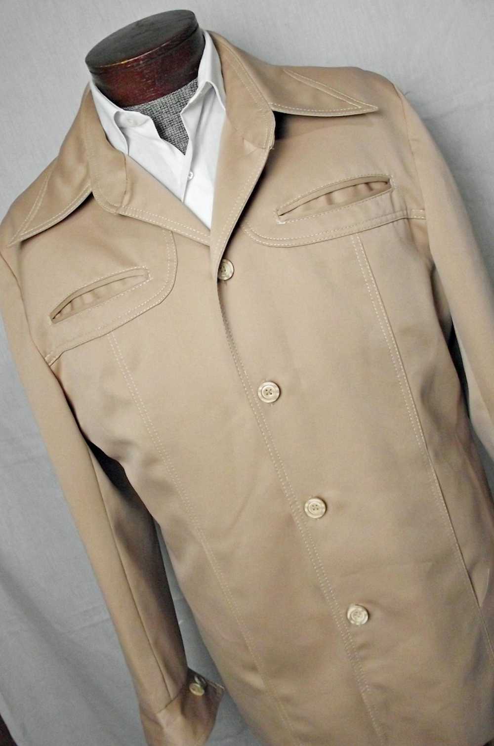 Vintage 1970s Mens Beige Leisure Jacket Lined Pol… - image 1