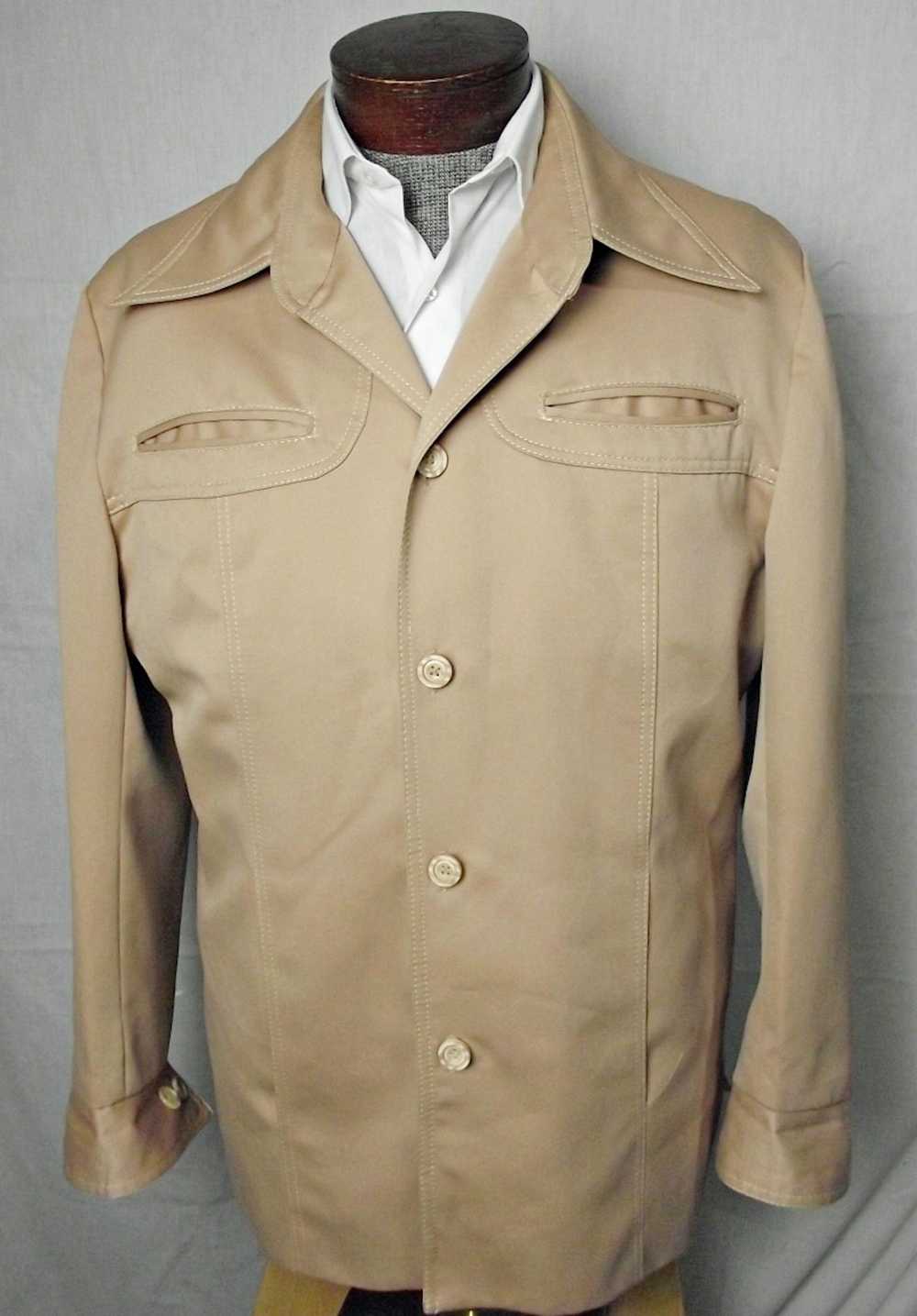 Vintage 1970s Mens Beige Leisure Jacket Lined Pol… - image 2