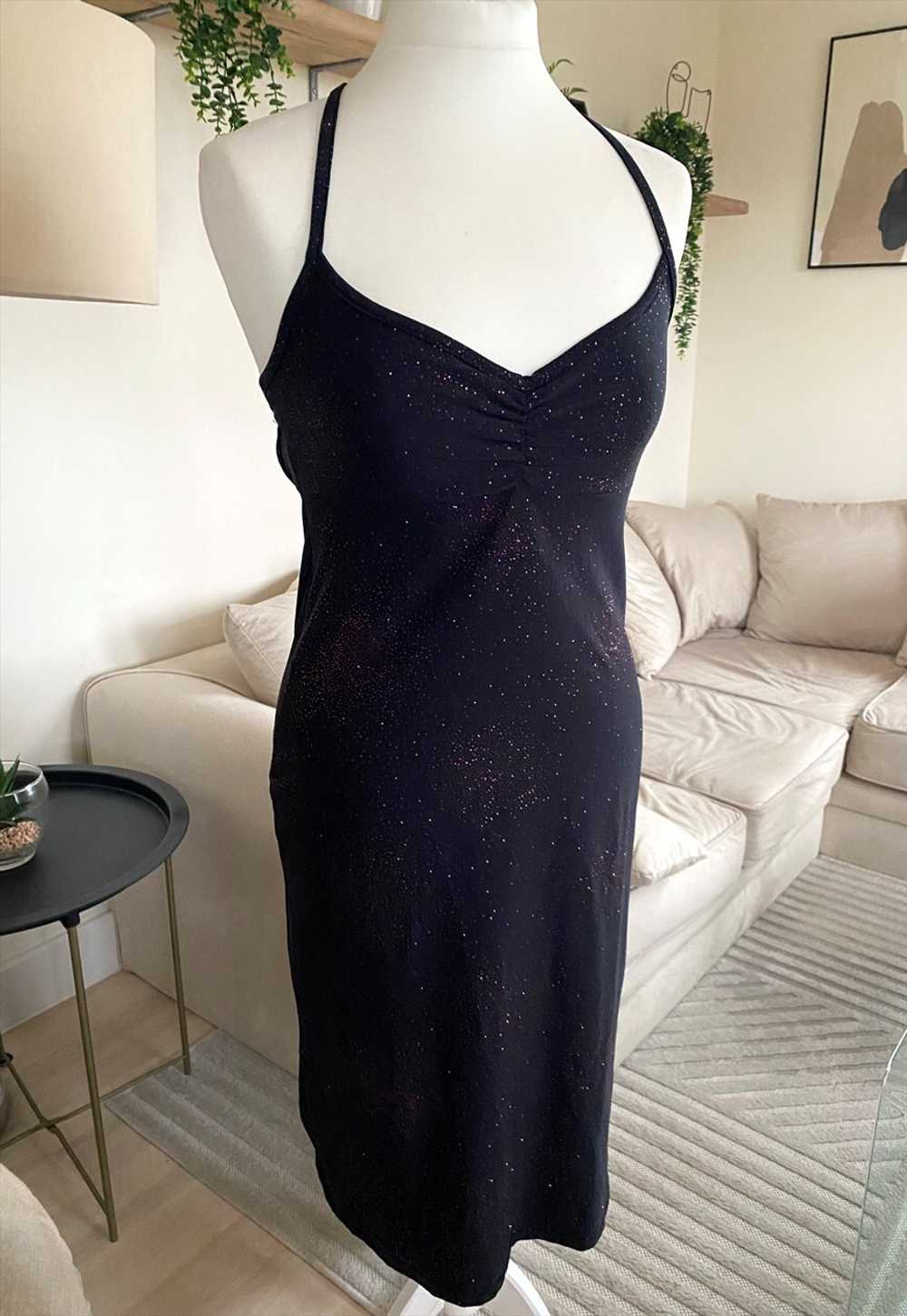 Vintage 90's/Y2K Black Glitter Midi Dress - image 4