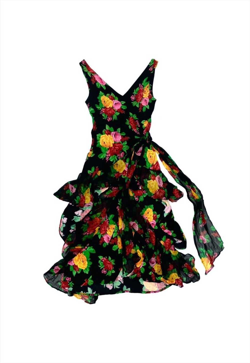 80s moschino couture floral wrap dress - image 1