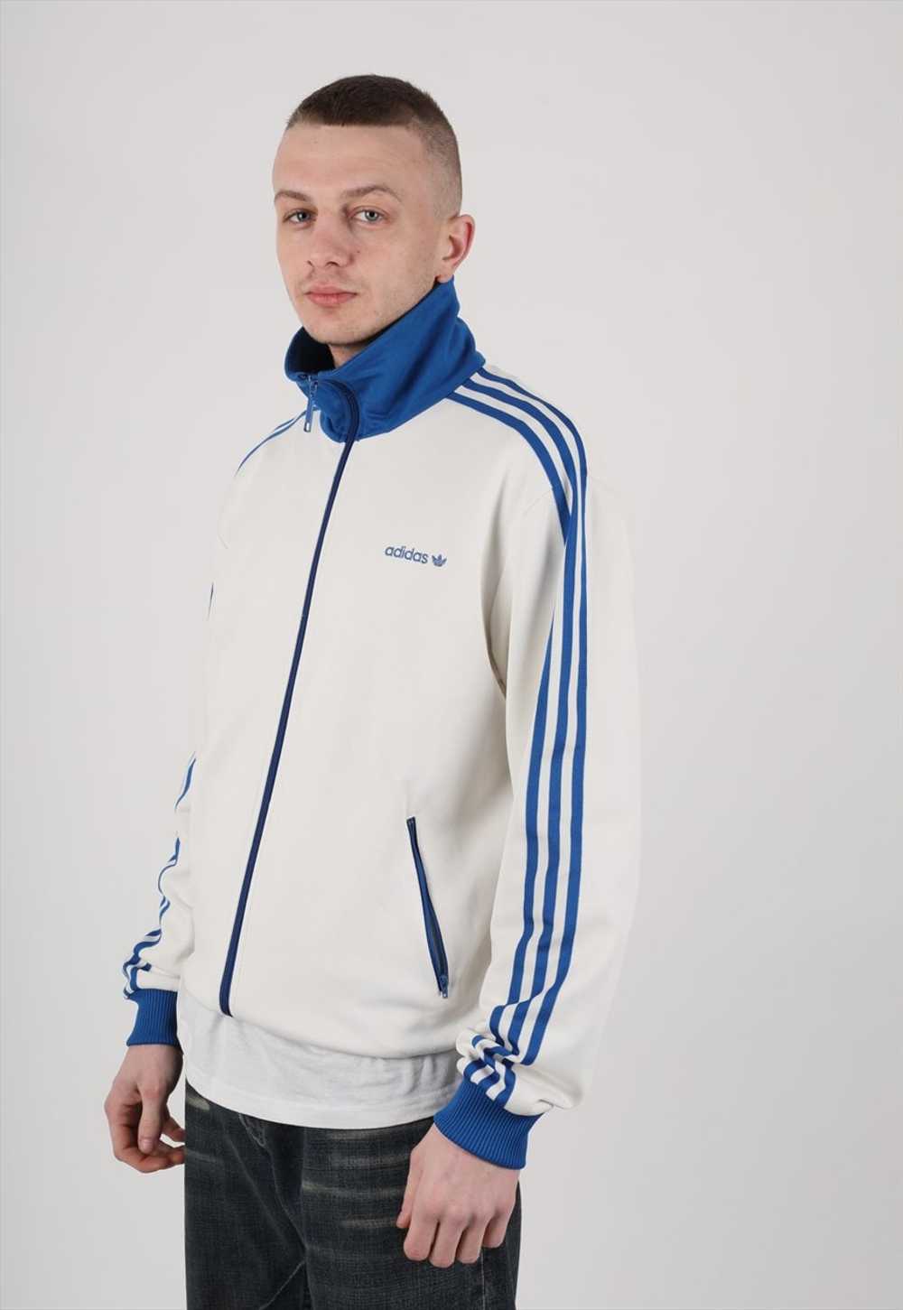 Y2K Adidas originals track jacket in cream & blue - image 1