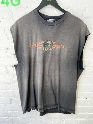 Vintage Vintage THRASHED Tank Shirt Skull Flames … - image 1