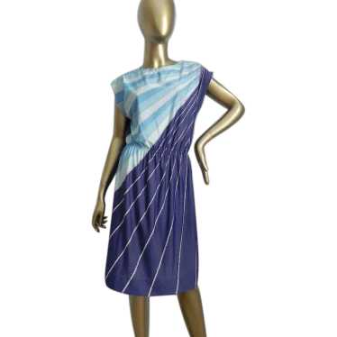 Vintage blue striped sheath \ diagonal stripe sli… - image 1