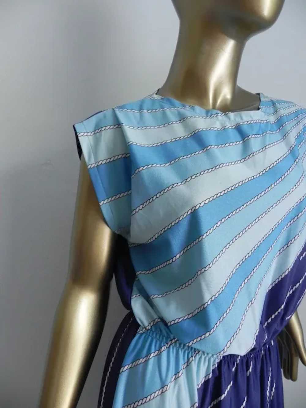 Vintage blue striped sheath \ diagonal stripe sli… - image 2