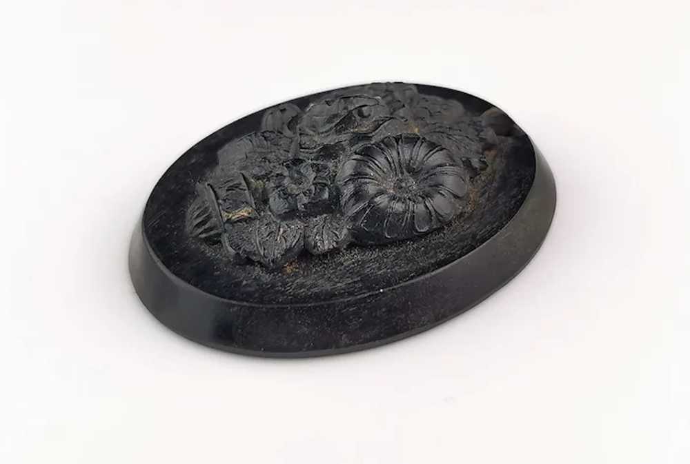 Antique Victorian bog oak floral pendant - image 10