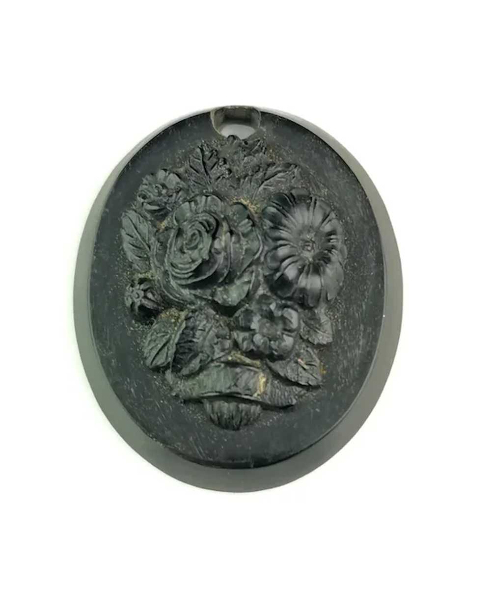 Antique Victorian bog oak floral pendant - image 11