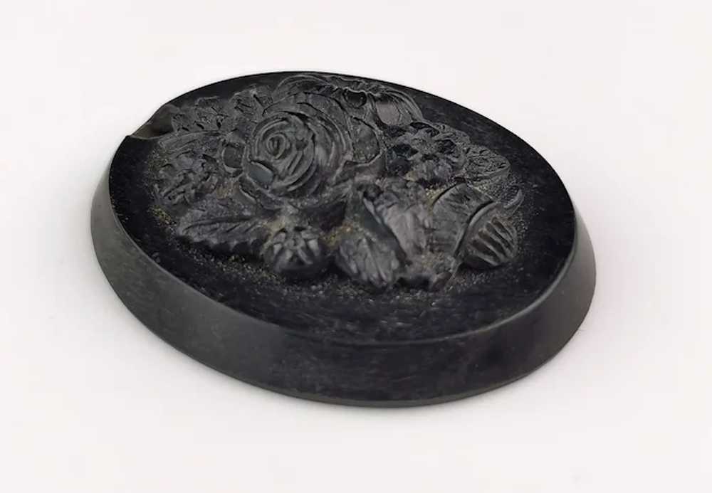 Antique Victorian bog oak floral pendant - image 6