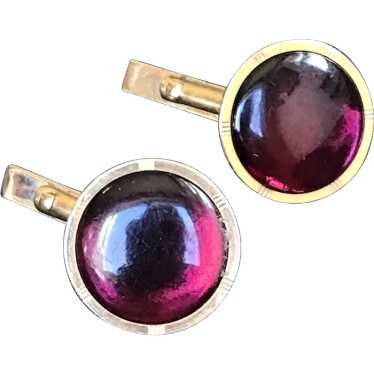 Vintage 1950s Swank Cufflinks in Deep Cranberry Co