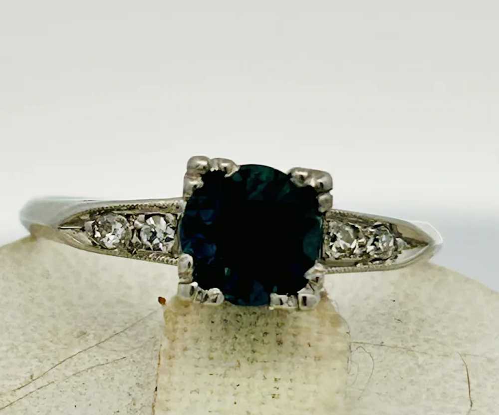 Vintage Estate Sapphire & Diamond Ring Platinum - image 3