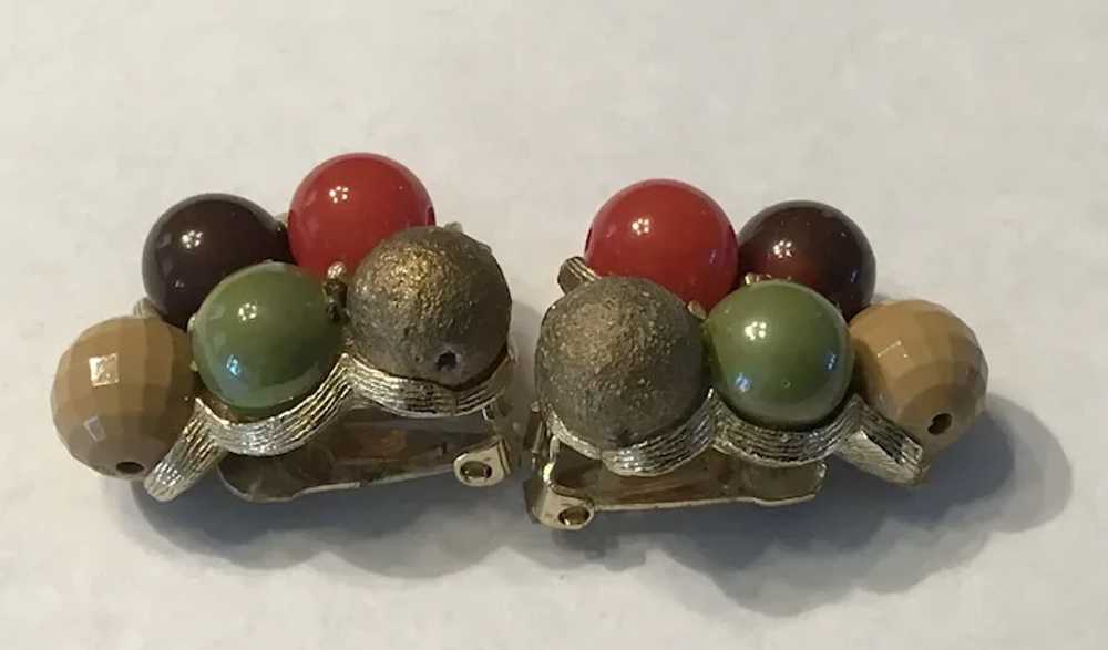 Vintage Multi-color Bead Clip Earrings in Fall Hu… - image 2