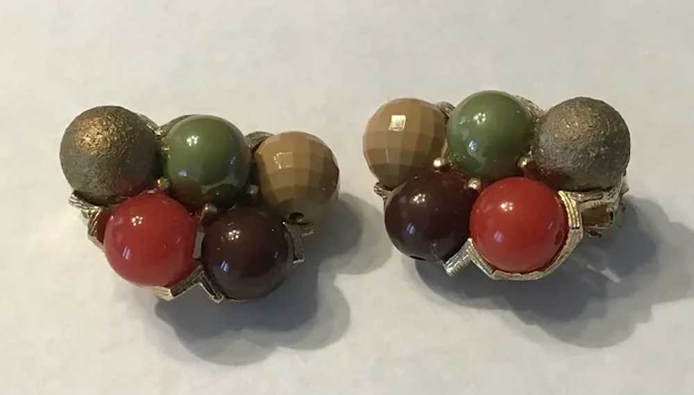 Vintage Multi-color Bead Clip Earrings in Fall Hu… - image 3