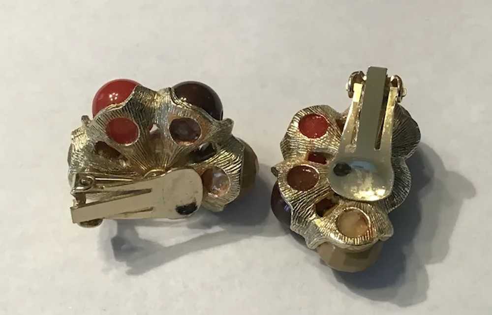 Vintage Multi-color Bead Clip Earrings in Fall Hu… - image 4