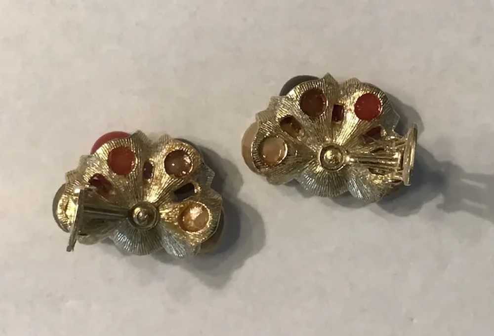 Vintage Multi-color Bead Clip Earrings in Fall Hu… - image 5