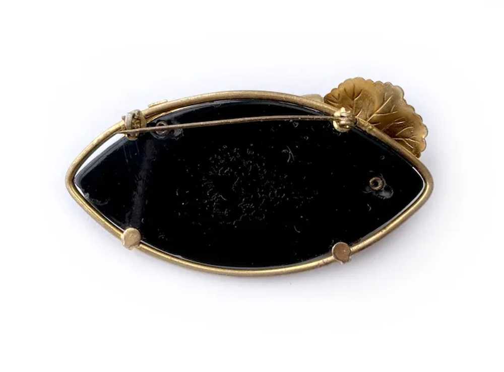 Black Bakelite & Golden Flower Brooch, European M… - image 8