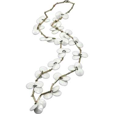 Vintage white beaded gold chain necklace - image 1