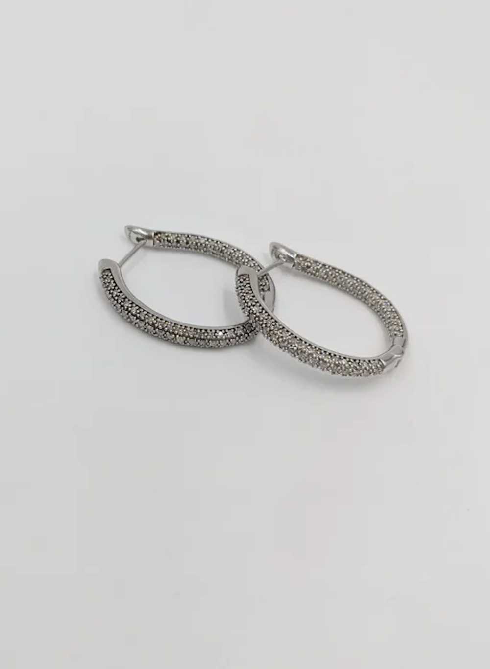 Sterling Silver Diamond Pave Hoop Earrings with D… - image 3