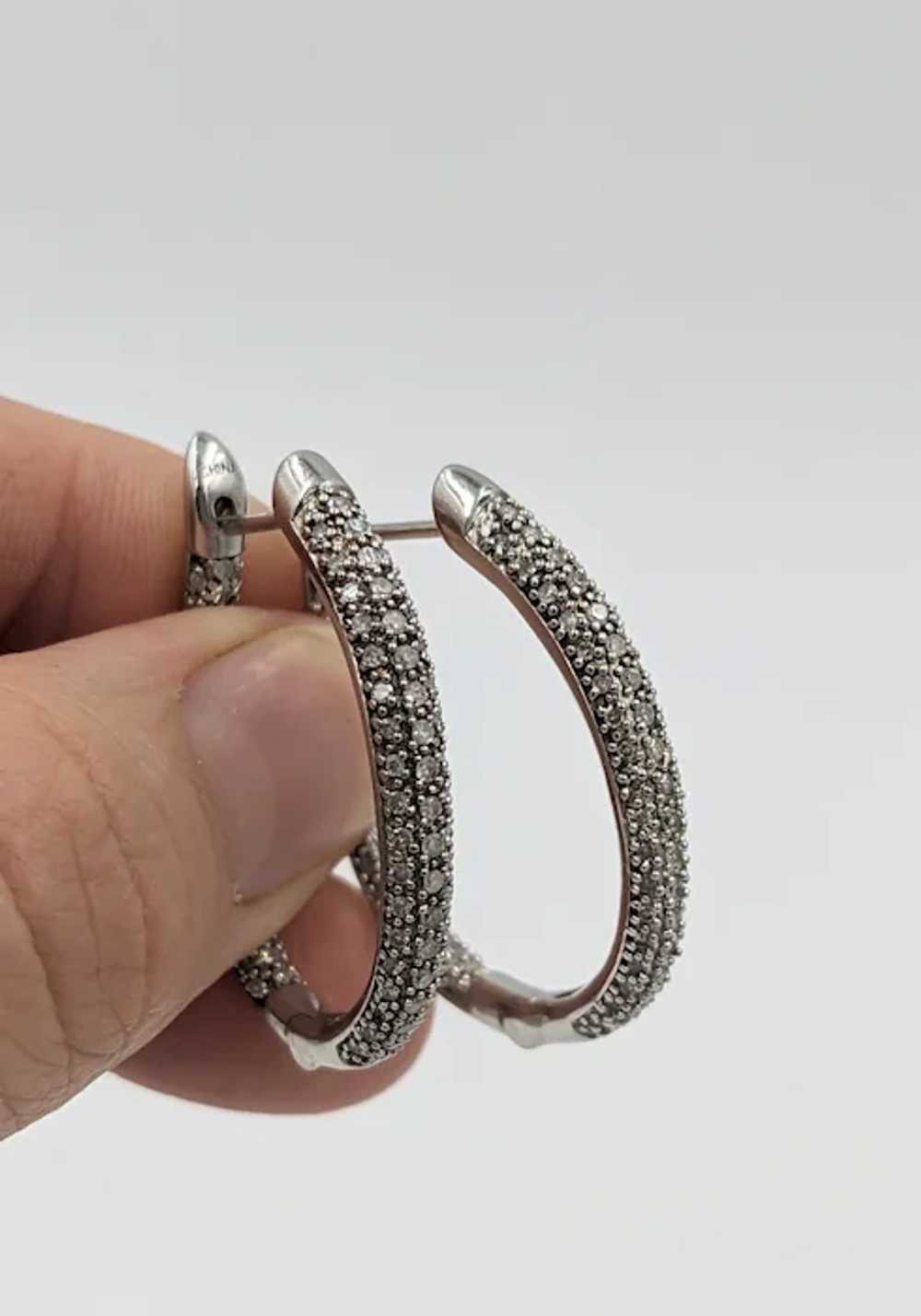 Sterling Silver Diamond Pave Hoop Earrings with D… - image 4