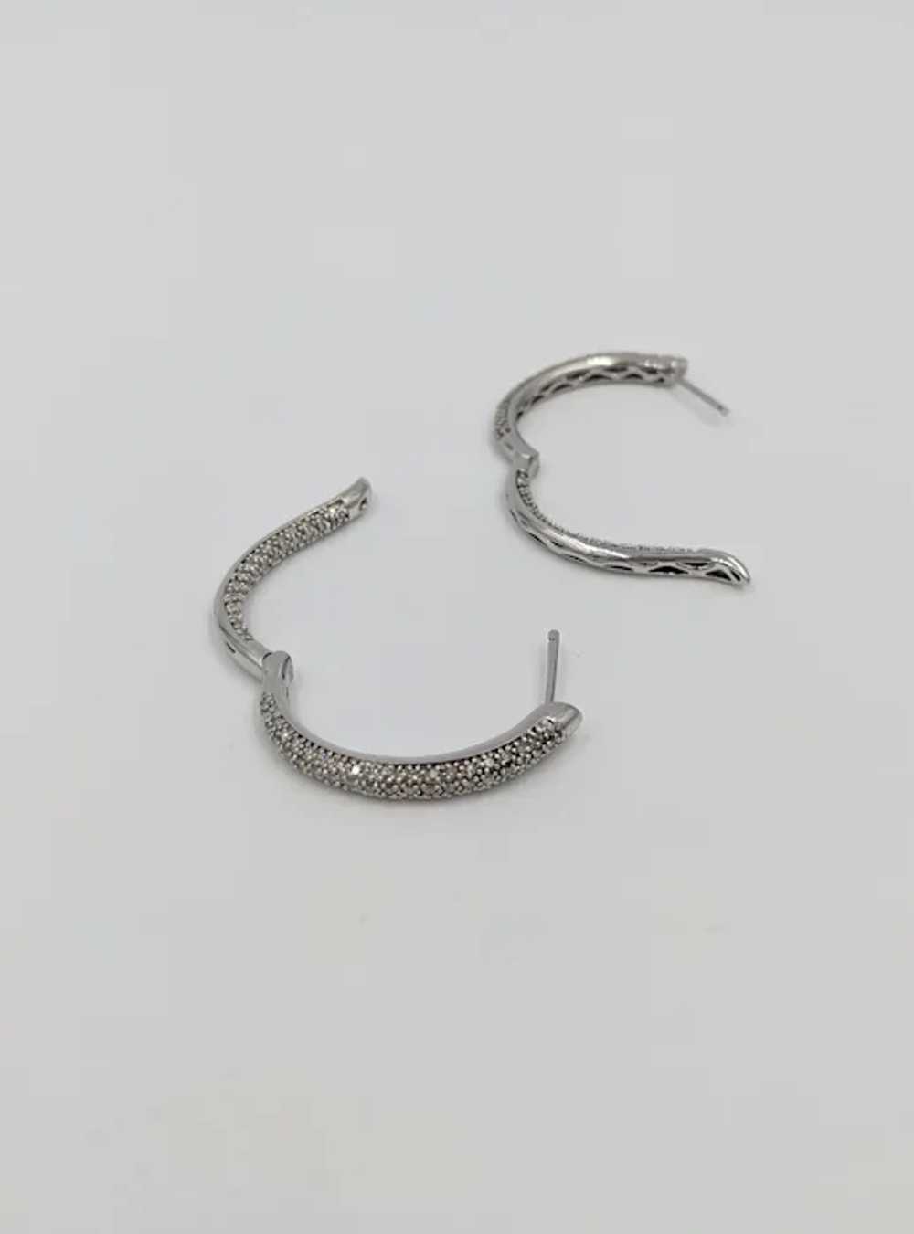 Sterling Silver Diamond Pave Hoop Earrings with D… - image 5