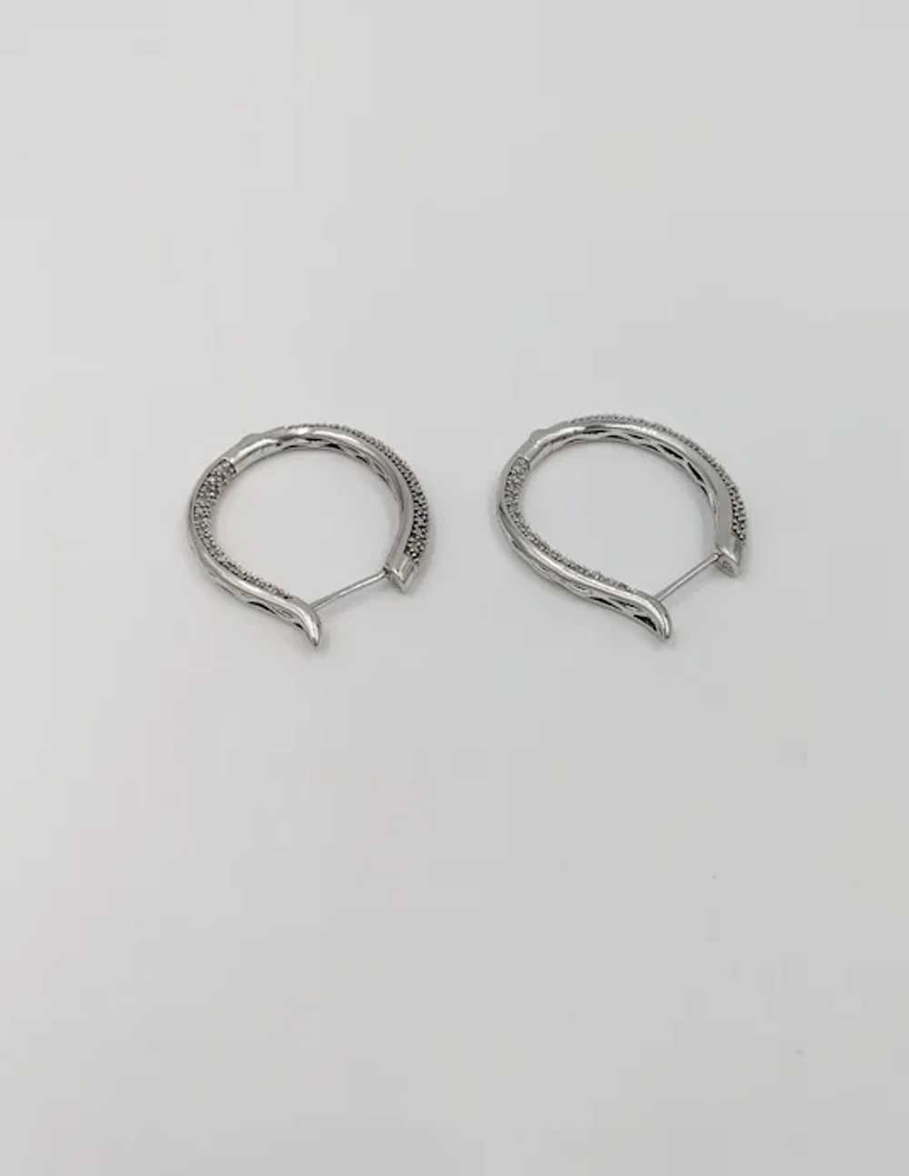 Sterling Silver Diamond Pave Hoop Earrings with D… - image 6