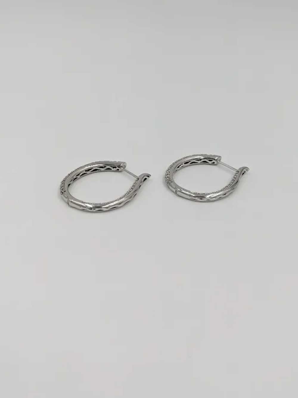 Sterling Silver Diamond Pave Hoop Earrings with D… - image 7