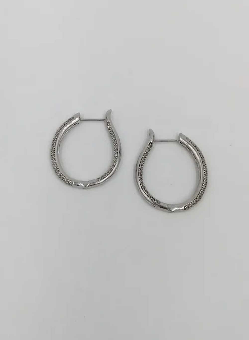 Sterling Silver Diamond Pave Hoop Earrings with D… - image 8