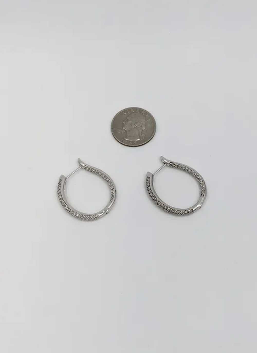 Sterling Silver Diamond Pave Hoop Earrings with D… - image 9