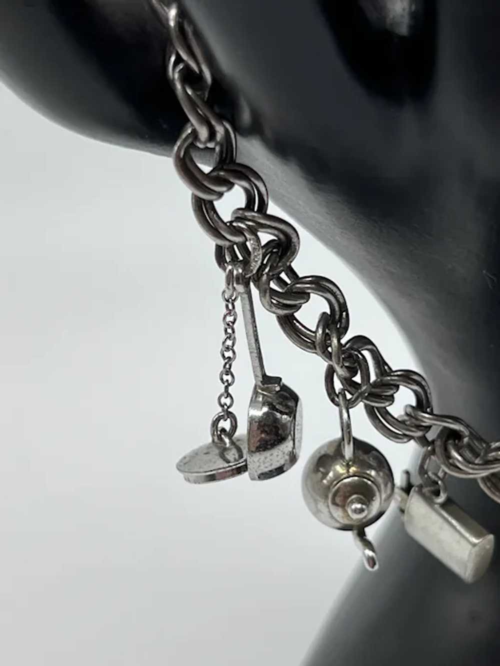 Vintage Sterling Silver Charm Bracelet With Nine … - image 3