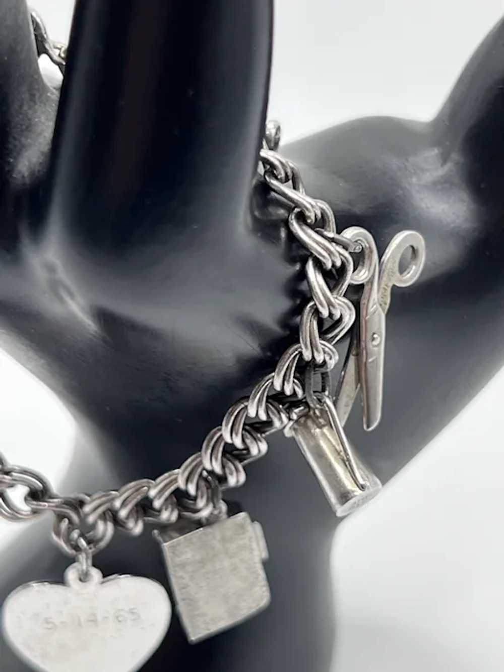 Vintage Sterling Silver Charm Bracelet With Nine … - image 4