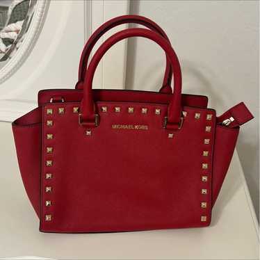 Michael Kors Red Studded Leather Handbag - image 1