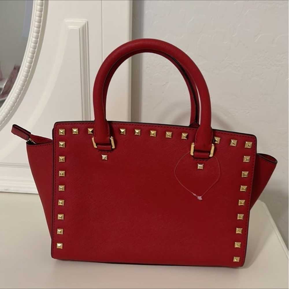 Michael Kors Red Studded Leather Handbag - image 2