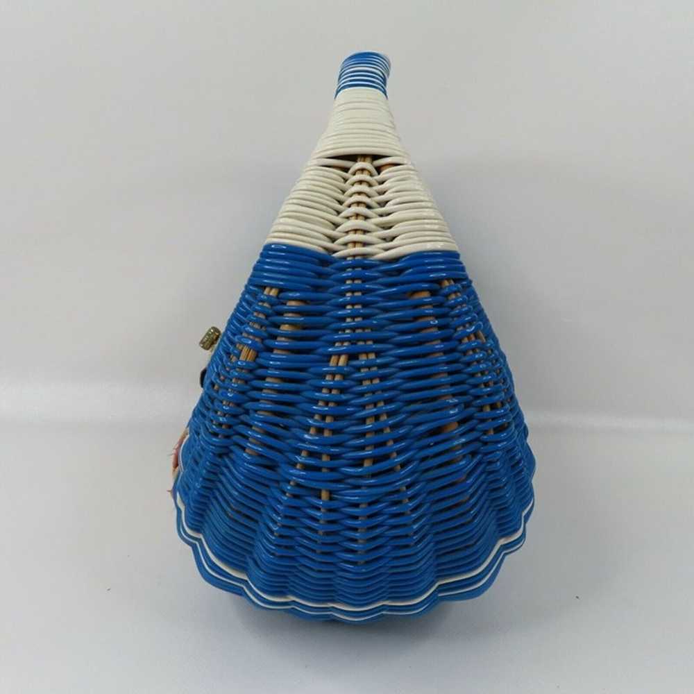 Vintage Blue Plastic Wicker Flower Straw Embroide… - image 4