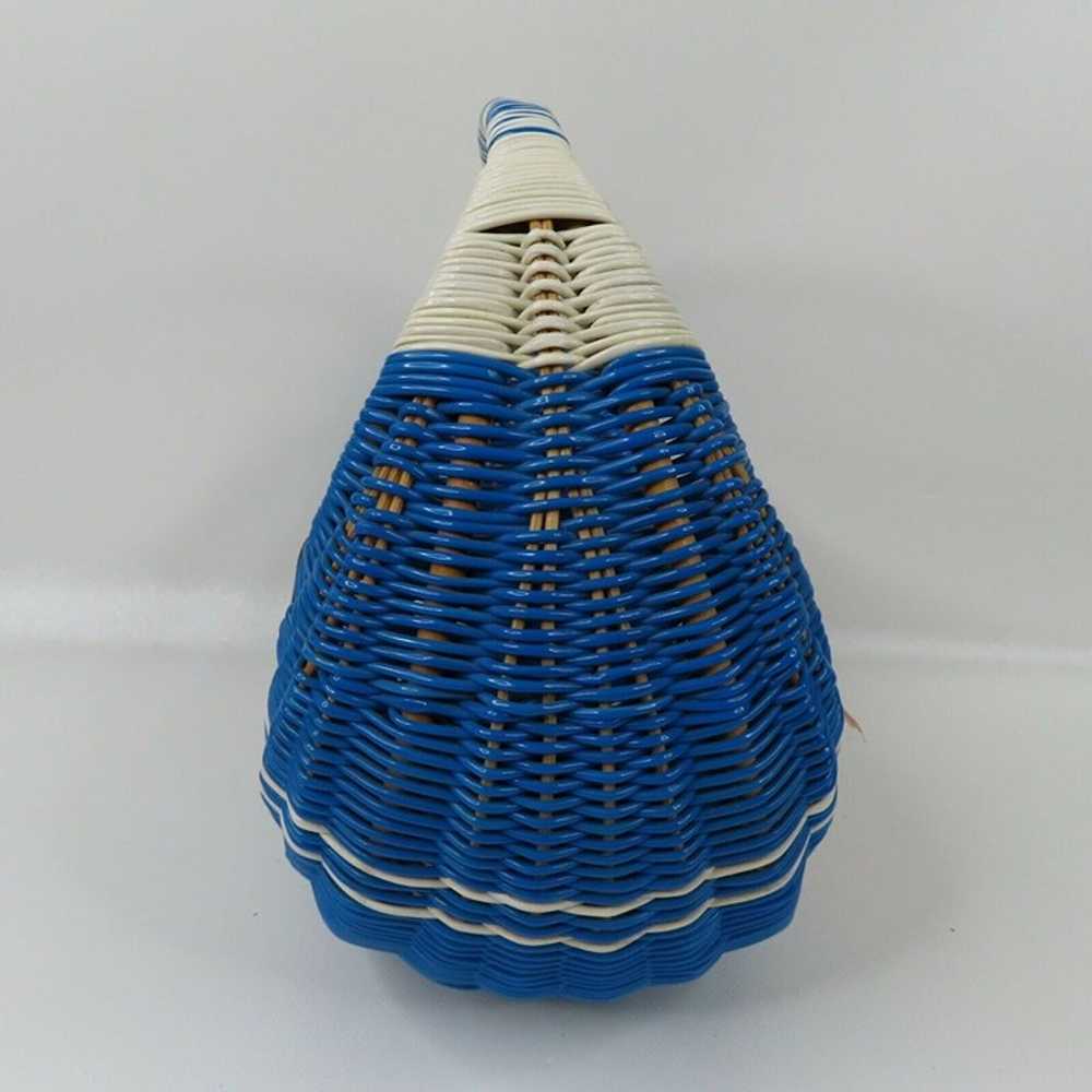Vintage Blue Plastic Wicker Flower Straw Embroide… - image 6