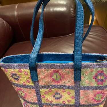 Small Vintage pastel colored beaded tote bag