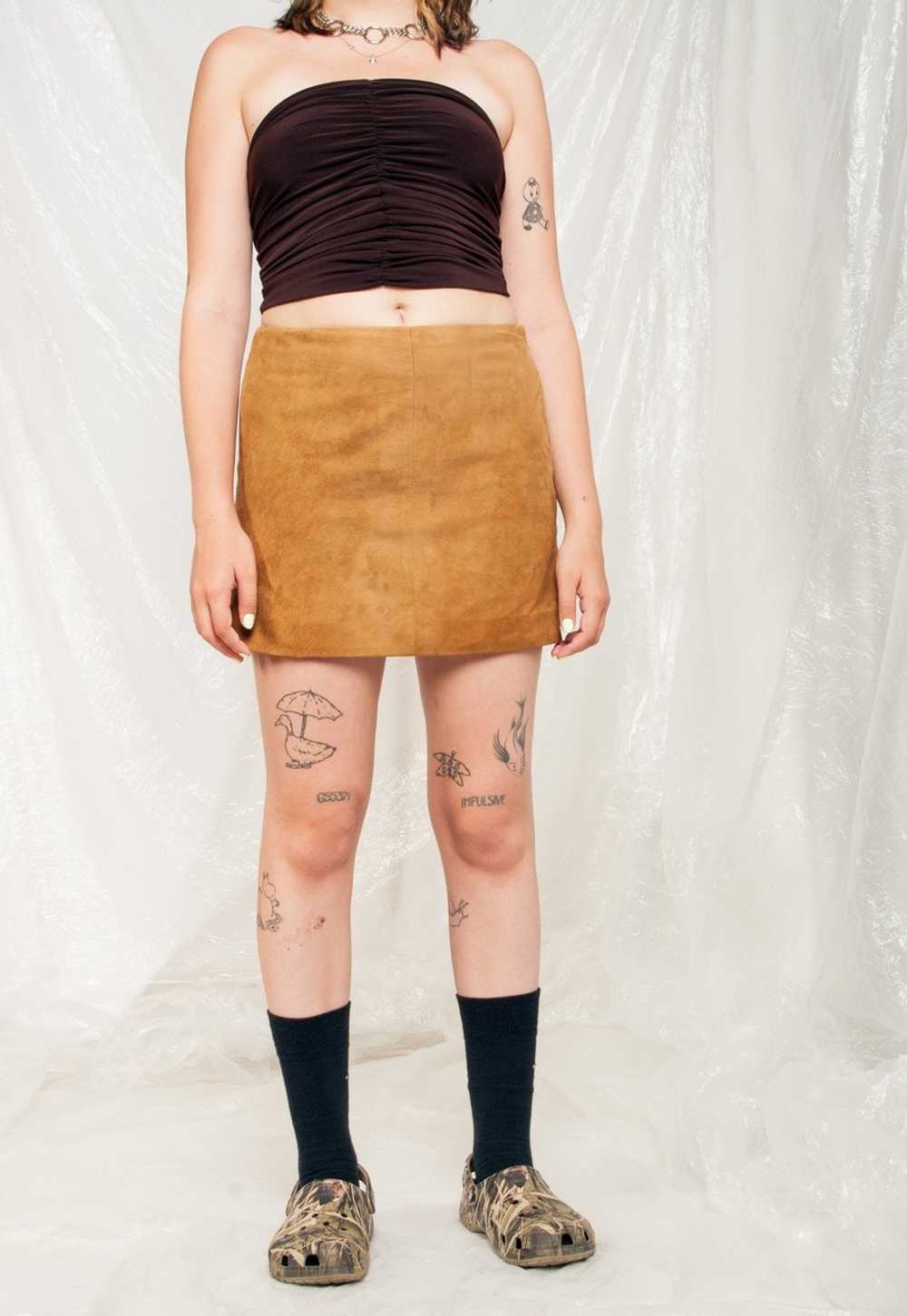 Vintage Leather Skirt 90s Genuine Suede Preppy Mi… - image 2