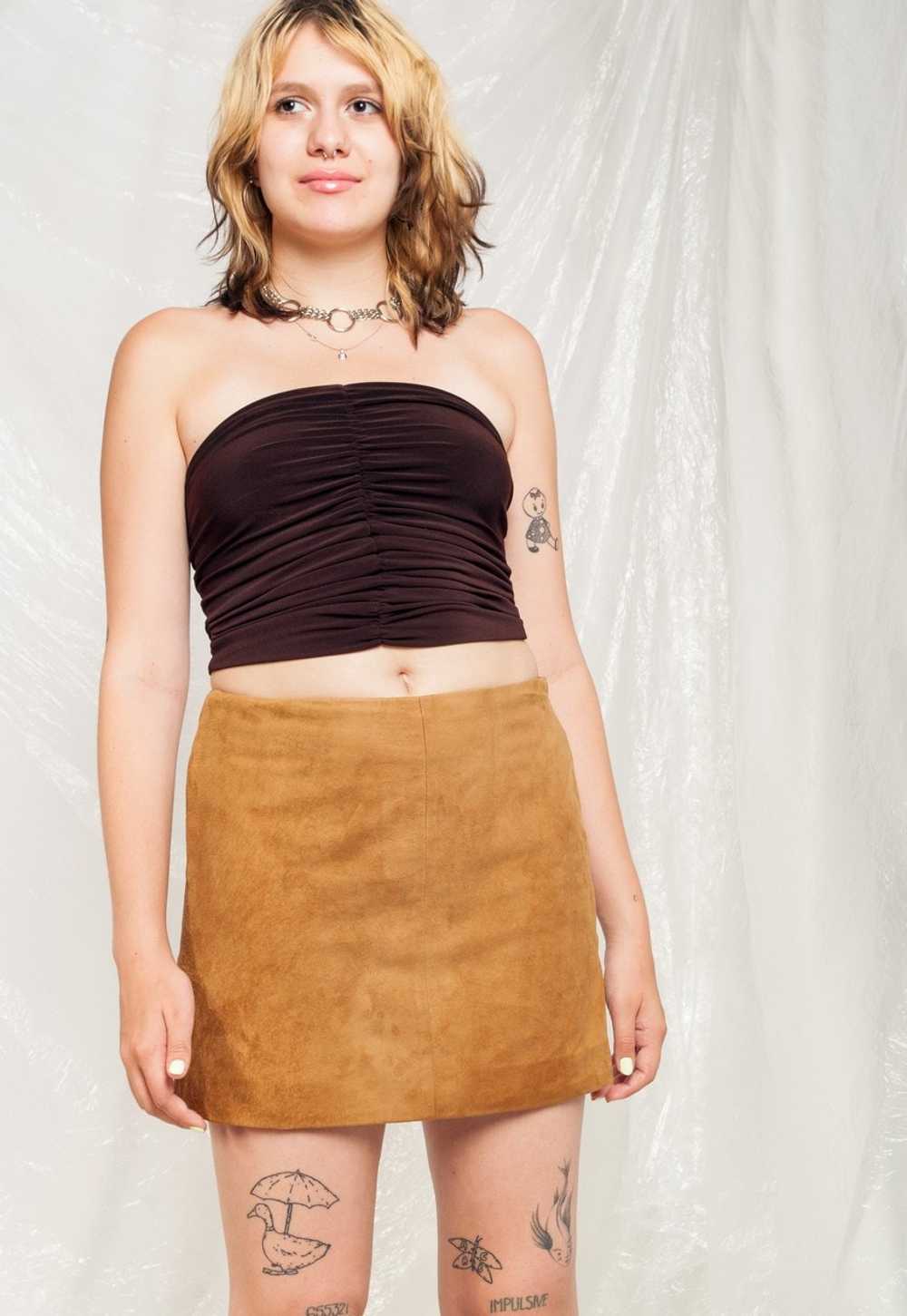 Vintage Leather Skirt 90s Genuine Suede Preppy Mi… - image 3