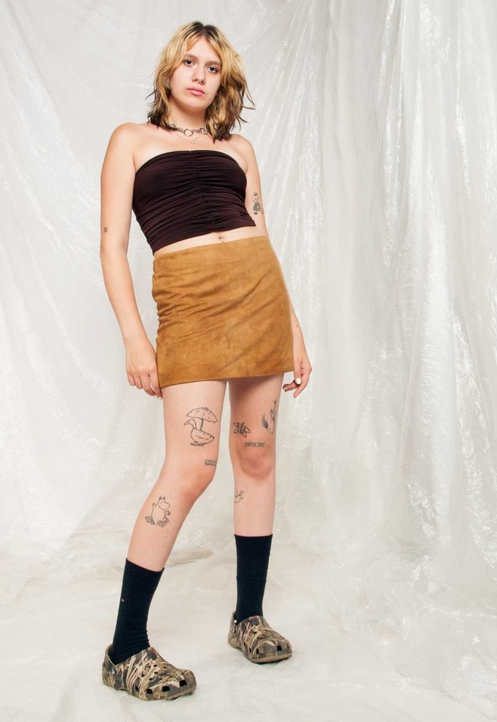 Vintage Leather Skirt 90s Genuine Suede Preppy Mi… - image 4