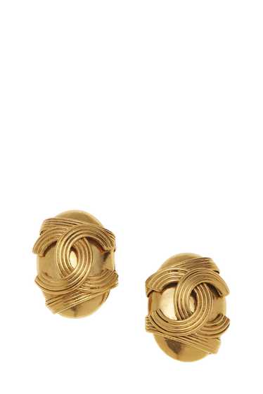 Gold 'CC' Engraved Oval Earrings