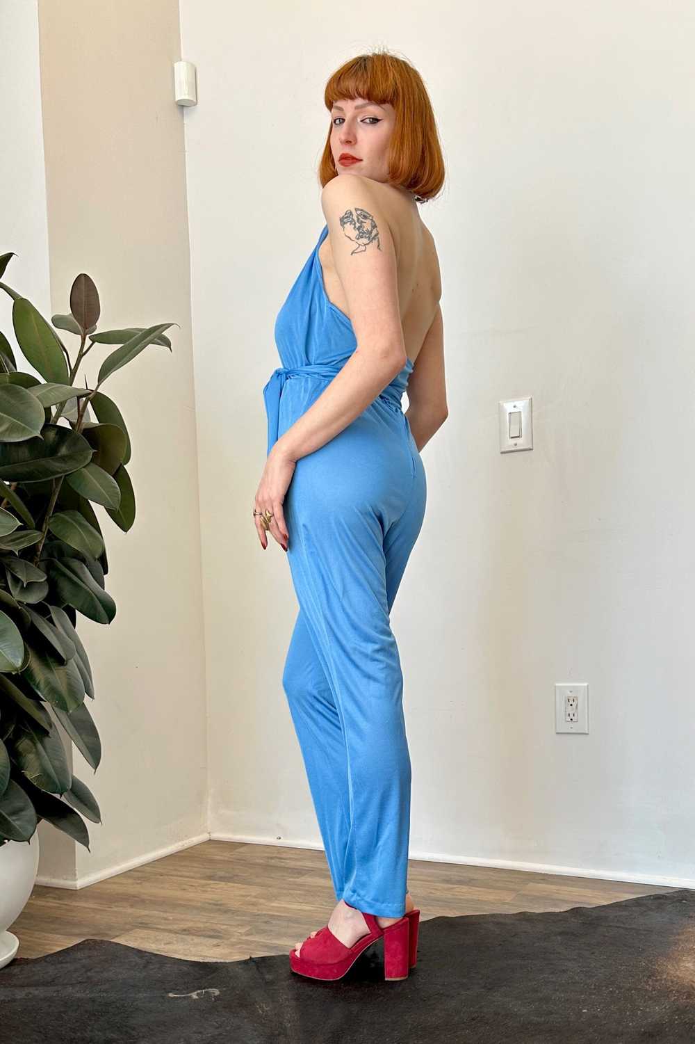 '70s Perwinkle Halter Jumpsuit-M - image 3