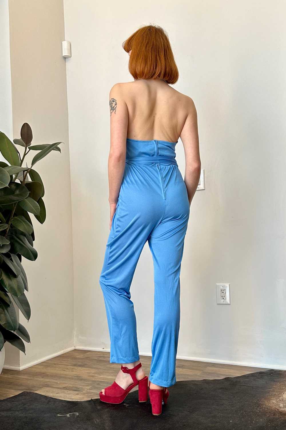 '70s Perwinkle Halter Jumpsuit-M - image 4