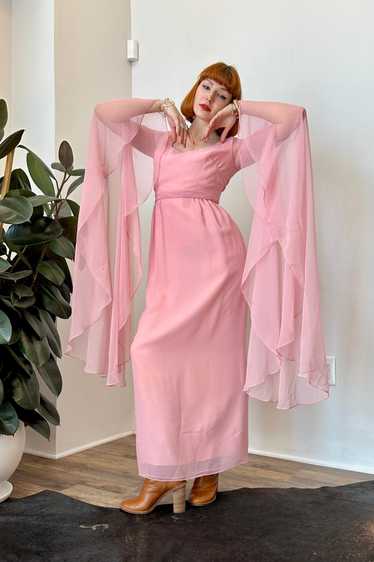 1960s Miss Elliette Pink Angel Sleeve Dress-XS/S