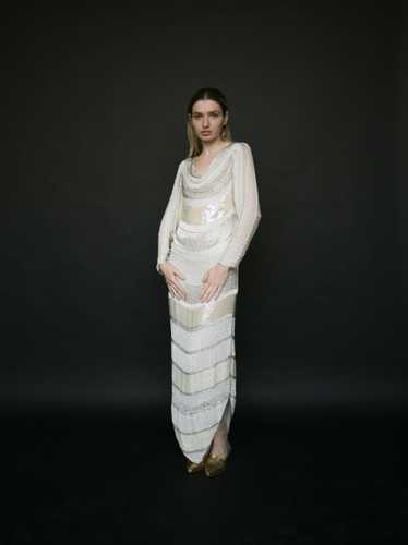 white silk beaded sequin column dress - image 1