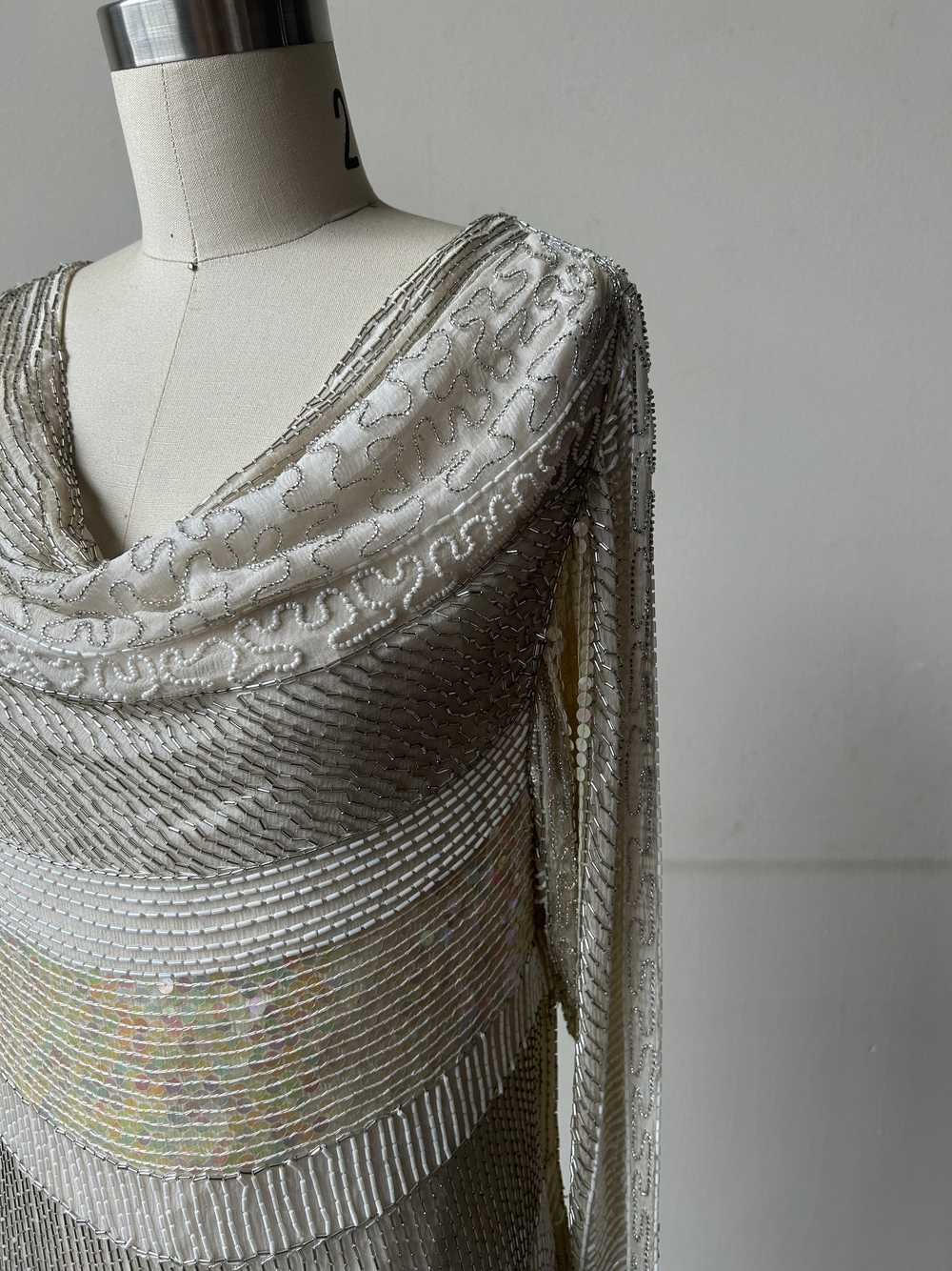 white silk beaded sequin column dress - image 6