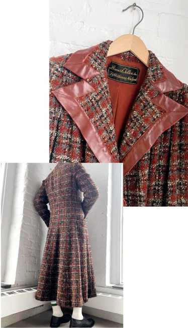 Bonwit Teller tweed & leather tailored coat