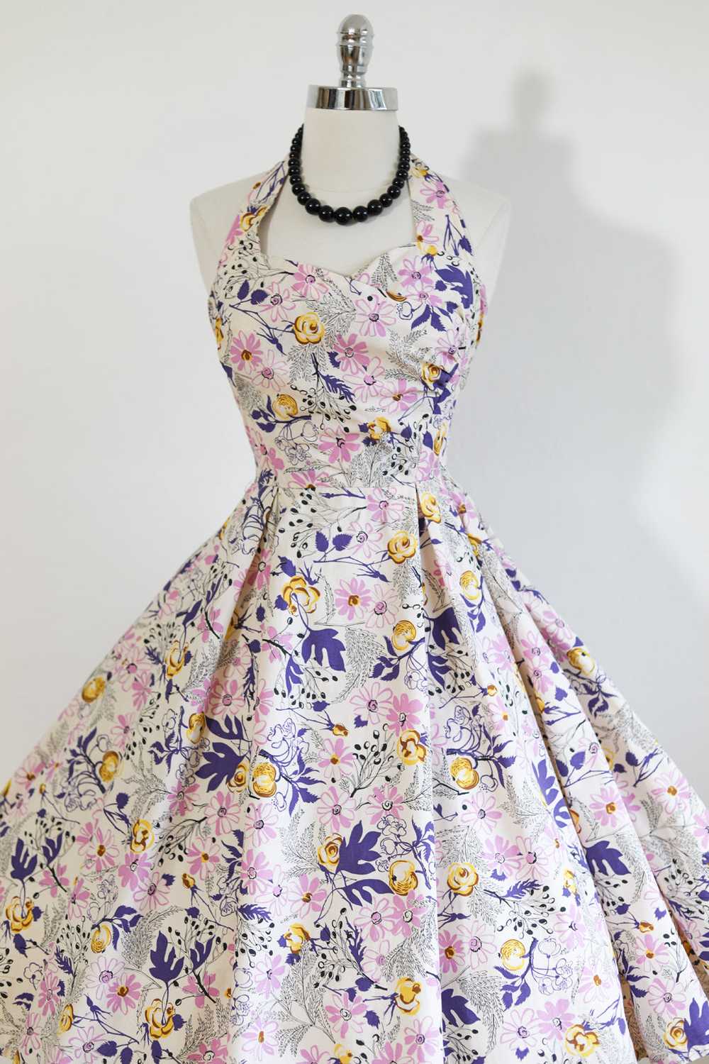 Vintage 1950s Dress - Gorgeous Yellow + Violet Ap… - image 6