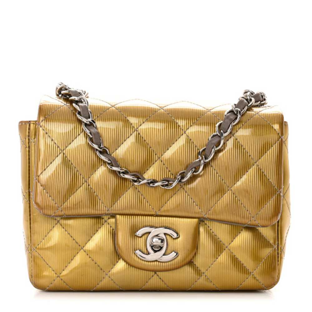 CHANEL Striated Patent Quilted Mini Square Flap B… - image 1