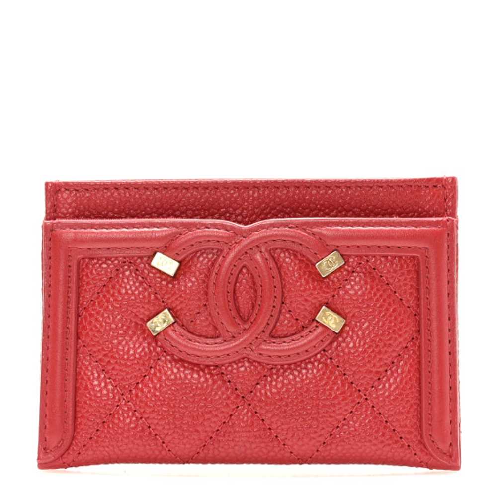 CHANEL Caviar Quilted Filigree Card Holder Dark R… - image 1